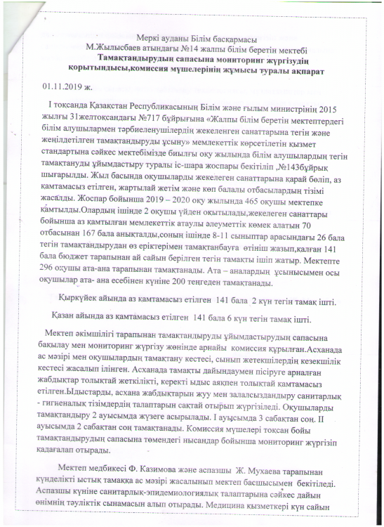 Оқушыларды тамақтандырудың мониторингі