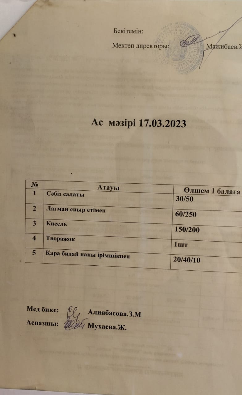 " Ас мәзірі"