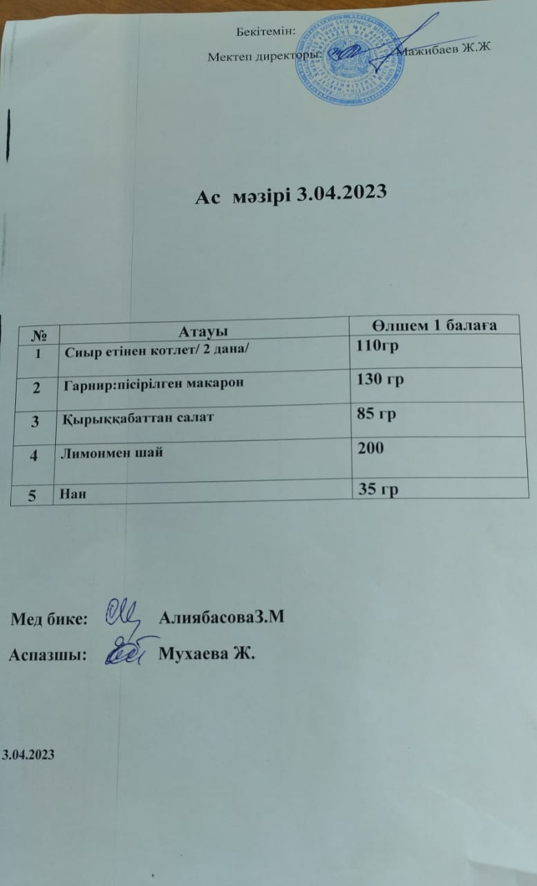 " Ас мәзірі"