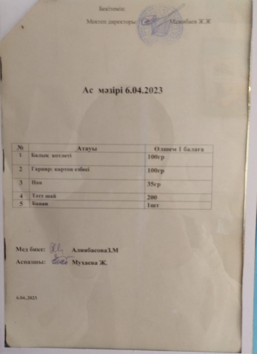 " Ас мәзірі"