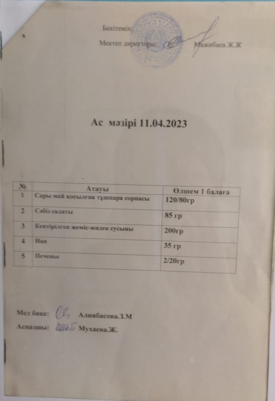 " Ас мәзірі"