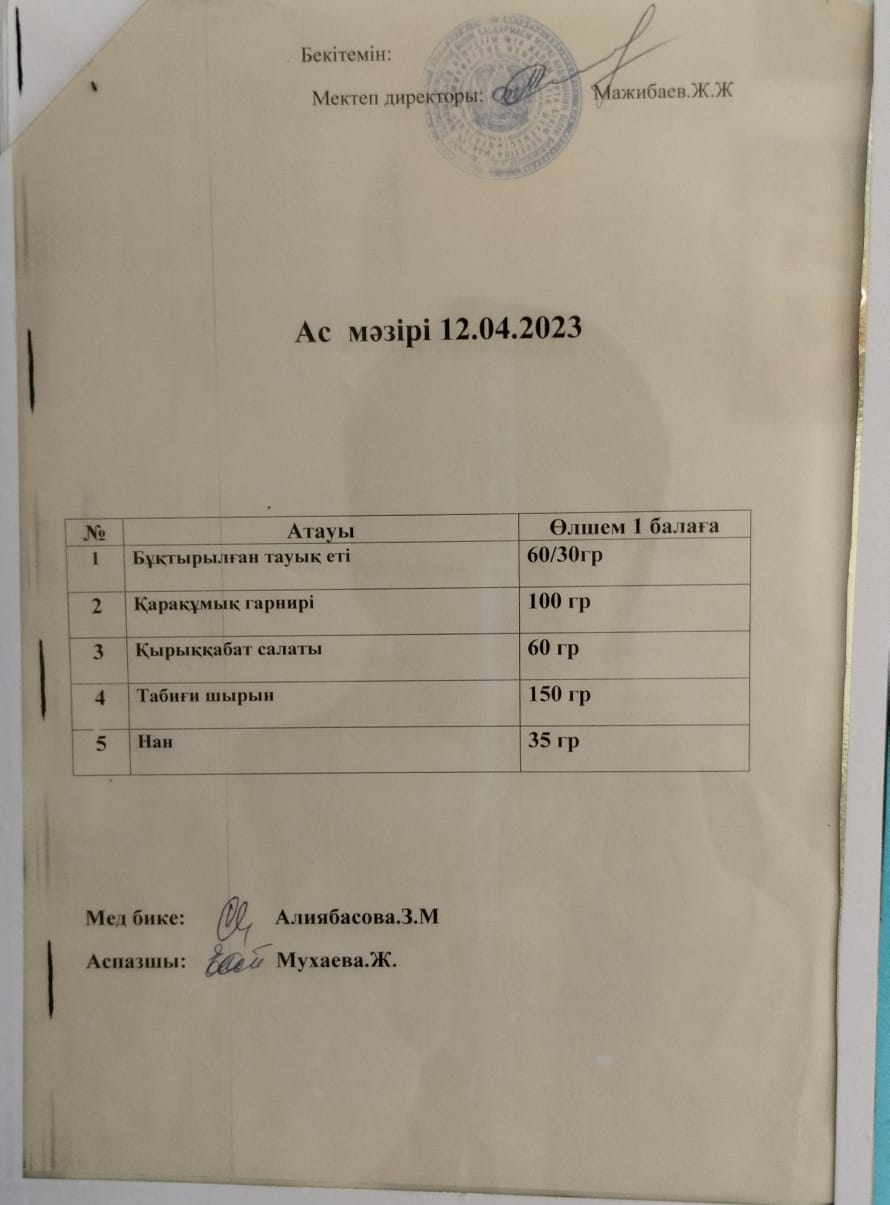 " Ас мәзірі"