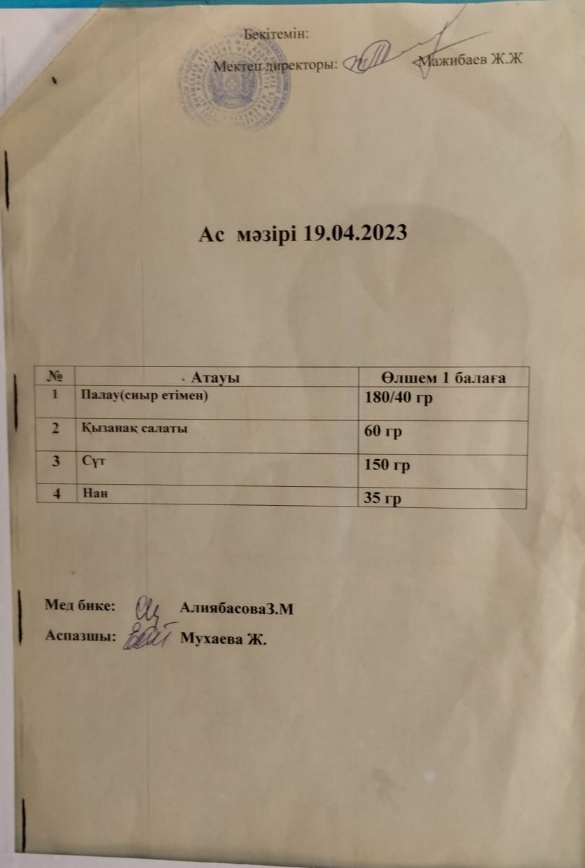 " Ас мәзірі"