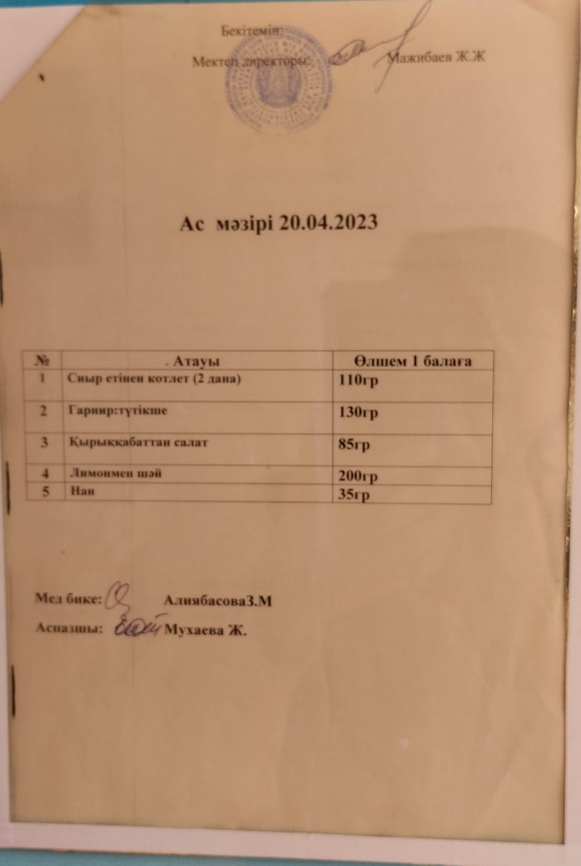 " Ас мәзірі"