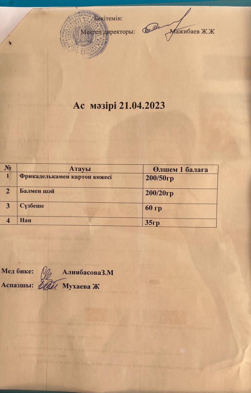 " Ас мәзірі"