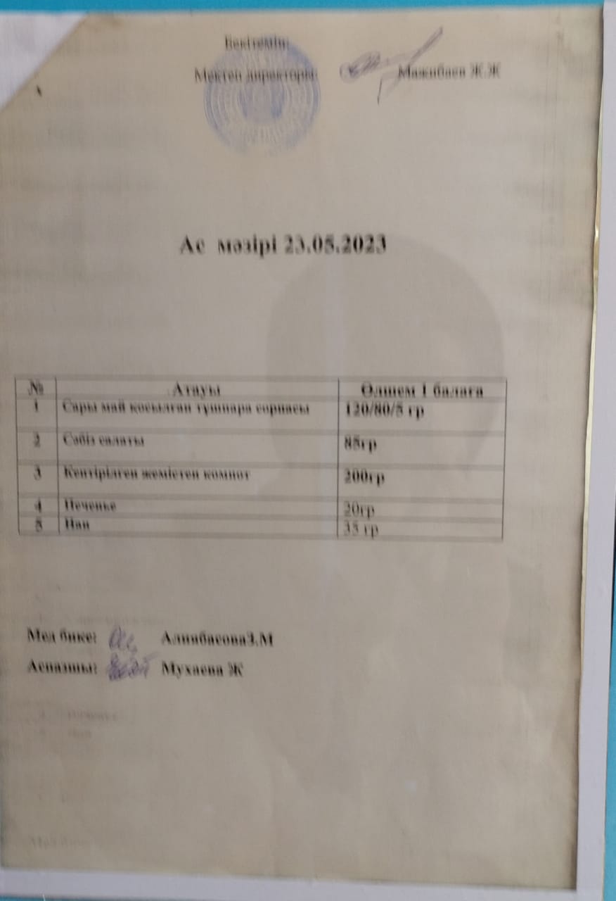 " Ас мәзірі"