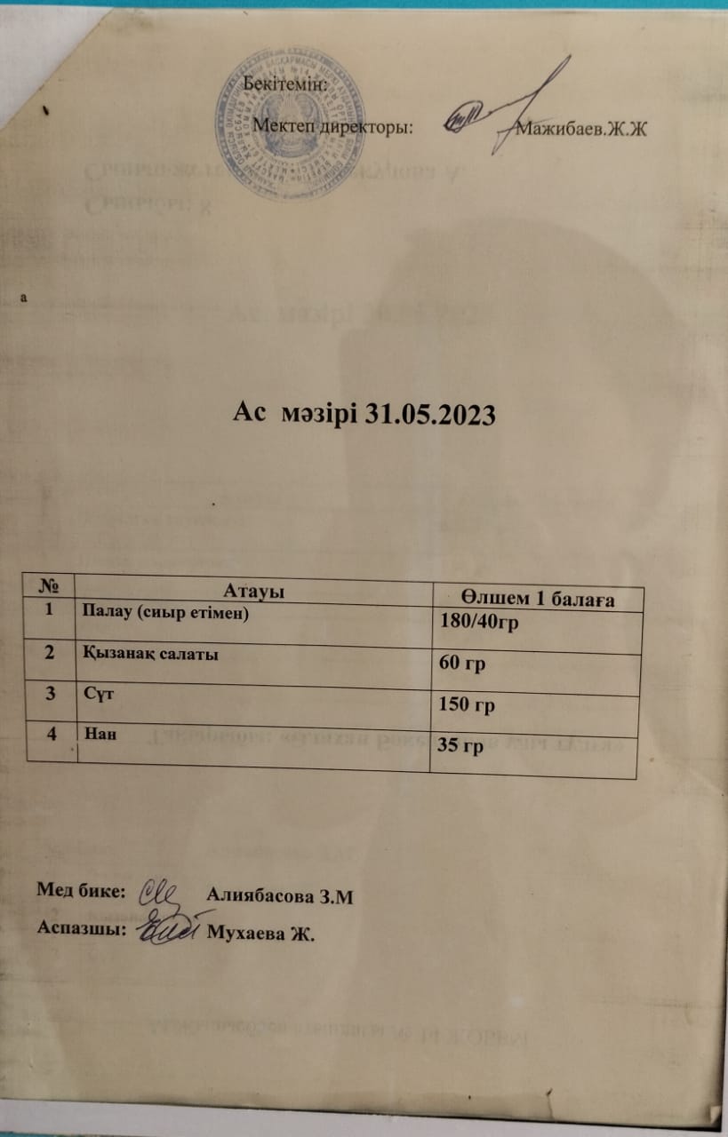 " Ас мәзірі"